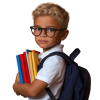 Child with Backpack and Colorful Books png