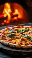 Artisan Pizza Baked in a Wood-Fired Oven - A Culinary Masterpiece photo