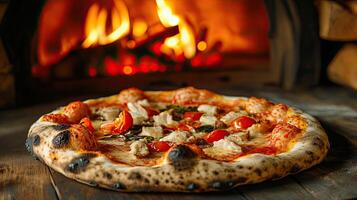 Wood-Fired Pizza with Chicken and Vegetables - A Culinary Masterpiece photo