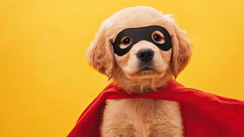 Adorable Golden Retriever Puppy Dressed as a Superhero photo