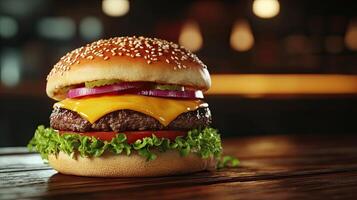 A mouthwatering cheeseburger, perfect for a quick bite. photo