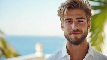 Handsome Man Posing Outdoors - Beach Portrait photo