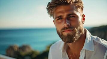 Handsome Man with a Majestic Beard by the Sea photo