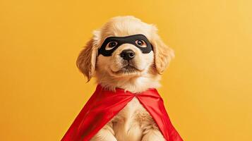 Lovable Golden Retriever Pup Dressed as a Brave Superhero photo