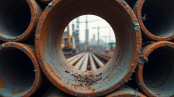 View Through Metal Pipes at Construction Site photo