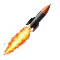 Flaming Missile Rocket, High-Speed Launch on Transparent Background png