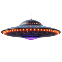 Realistic Flying Saucer UFO with Glowing Lights, Isolated on Transparency Background png