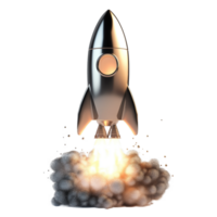 Epic Rocket Launch with Fiery Explosion on Transparent Background png