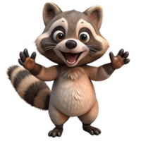 Mischievous raccoon playfully posing in a forest animated character cartoon environment whimsical viewpoint fun concept png