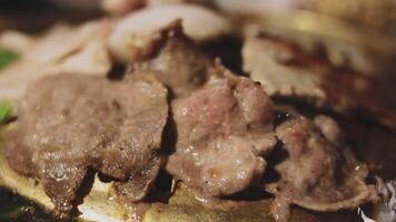 A plate of meat and vegetables on a table video