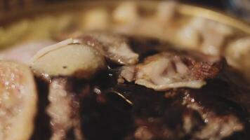 A close up of a plate of meat and vegetables video