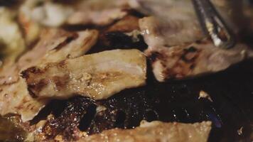 A close up of a plate of food with meat and vegetables video