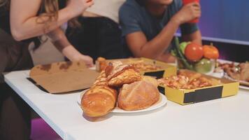 A table with food and drinks on it video