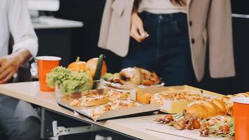 A table with food and drinks on it video