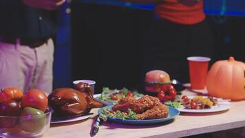 A table with food and drinks on it video