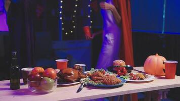 A table with food and drinks on it video