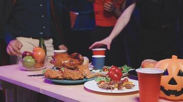 A table with food and drinks on it video