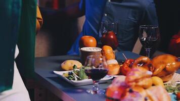 A table with food and drinks on it video