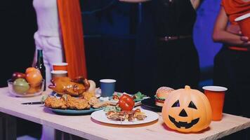 A table with food and drinks on it video