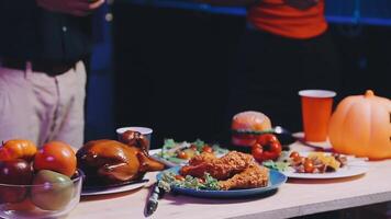 A table with food and drinks on it video