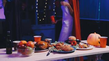 A table with food and drinks on it video