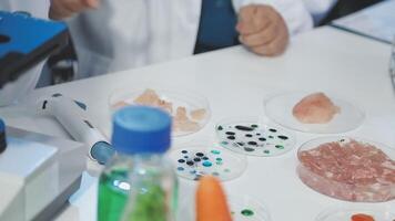 A person in a lab coat is working on a microscope video