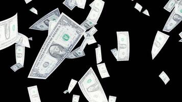 Loop Animation of Dollar Bills Falling on a Transparent Background video
