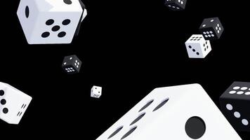 Loop Animation of Black and White Dice Falling on a Transparent Background video