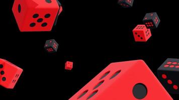 Loop Animation of Black and Red Dice Falling on a Transparent Background video