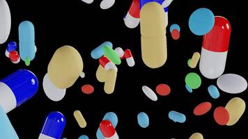 Loop Animation of Medicament Pills Falling on a Transparent Background video