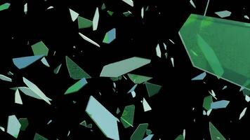 Loop Animation of Transparent Green Shattered Crystals Falling on a Transparent Background video