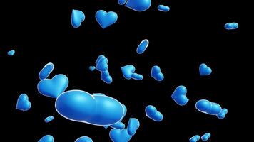 Loop Animation of Blue Hearts Falling on a Transparent Background video