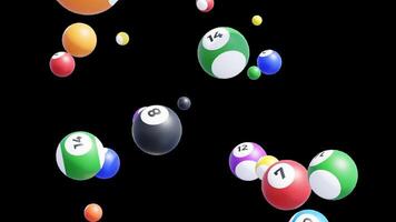 Loop Animation of Pool Balls Falling on a Transparent Background video