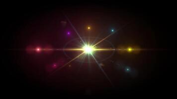Abstract lens flare digital lighting glow effect sparkle shiny bright with rays spotlight or sunlight mix bokeh on black background. video