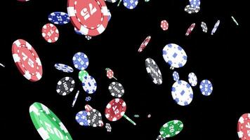 Loop Animation of Poker Chips Falling on a Transparent Background video