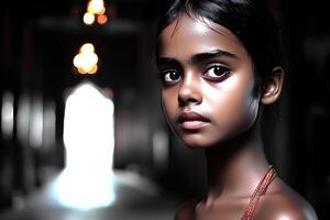 Elegant portrait of a beautiful young Asian woman in low light, highlighting her delicate features and mysterious expression photo
