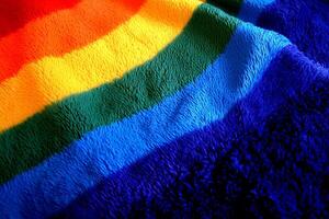 Detailed close-up of a vibrant and textured fabric, highlighting the rich colors and intricate weave photo