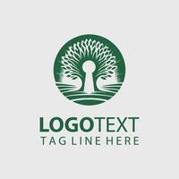 A green tree logo with a keyhole vector