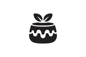 A black and white icon of a jar with a leaf on top vector