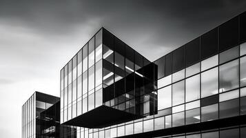 geometric buildings black and white photo