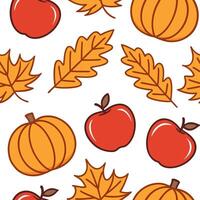 Autumn harvest seamless pattern with crisp apples orange leaves and pumpkins for a warm harvest inspired atmosphere concept as Warm autumn harvest pattern with apples leaves and pu Dynamics vector