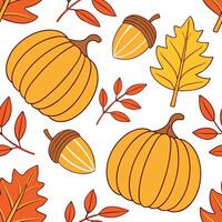 Vibrant autumn harvest seamless pattern with colorful pumpkins acorns and vibrant fall foliage for a festive look concept as Festive autumn harvest pattern with pumpkins acorns and Dynamics vector