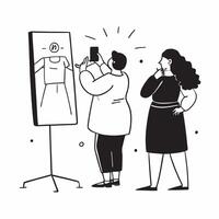 Candid Plus Size Model Trying on Clothes concept as A candid shot of a plus size model trying on clothes in a brightly lit fitting room The scene captures the models excitement an pure vector