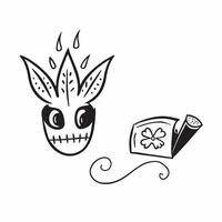 Cempas chil Flower and Sugar Skull Isolated concept as A illustration of a cempas chil flower paired with a sugar skull both isolated on a white background The clean pure vector