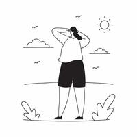 Flat Candid Plus Size Model Enjoying a Sunset concept as A candid photo of a plus size model standing on a beach gazing at a beautiful sunset The scene conveys a sense of peace an pure Set 2 vector