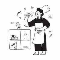 Flat Candid Plus Size Model Trying New Recipes concept as A candid image of a plus size model experimenting with new recipes in a bright kitchen The scene emphasizes creativity an pure vector