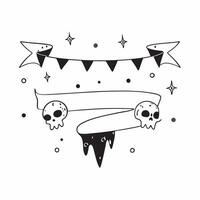 Holographic Papel Picado with Glossy Skulls concept as Horizontal shot of holographic papel picado hanging above glossy skulls isolated on a white background providing a festive an pure vector