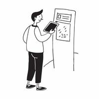 Person Paying with Mobile Banking at Cafe concept as A person using mobile banking to pay at a Cafe with a clean background providing space for text or design elements in Photo St pure vector