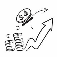 Abstract coin stack and upward arrow with Profit Growth text concept as A dynamic featuring an abstract stack of coins and an upward arrow with the text Profit Growth The d Cleans vector
