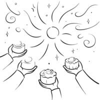 Abstract Digital Art of Mooncake Sharing concept as A glowing abstract scene of people sharing mooncakes during the Mid Autumn Festival with vibrant colors and swirling light trail Cleans vector